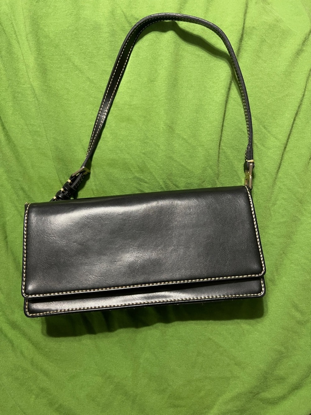 Liz Claiborne Black Leather Shoulder Bag with White Stitching